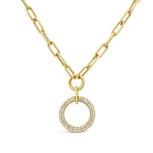 Bella Moda 10K Yellow Gold Diamond Paperclip with Circle Necklace
