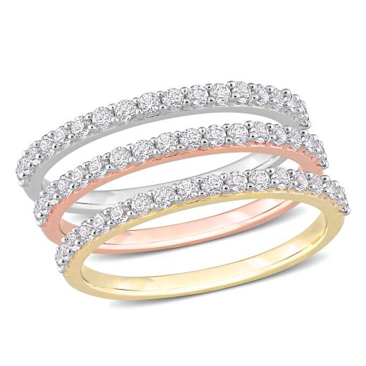 Julianna B 10K Tri-Colour Gold Created Sapphire Stackable Anniversary Rings