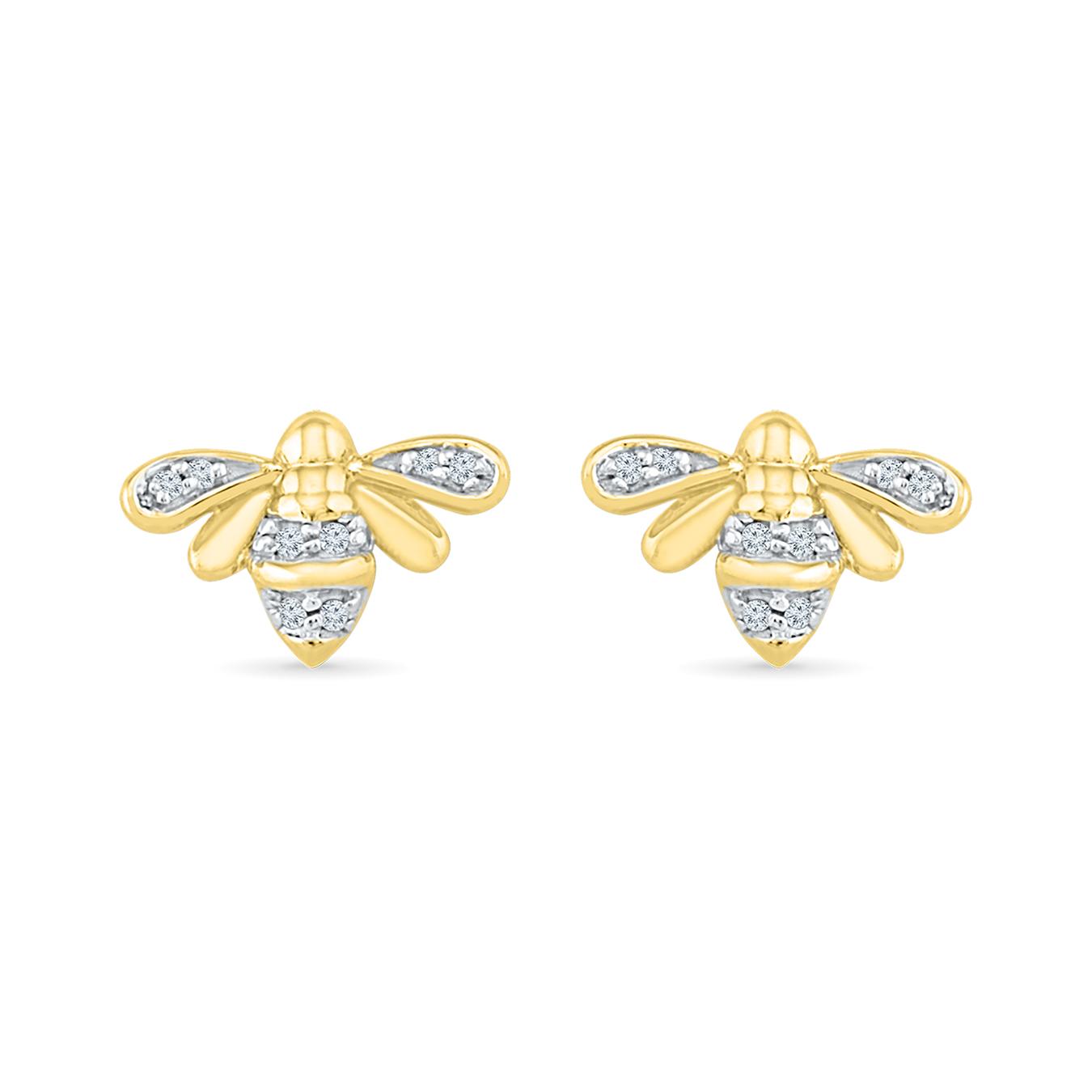 10K Yellow Gold Diamond Bee Earrings