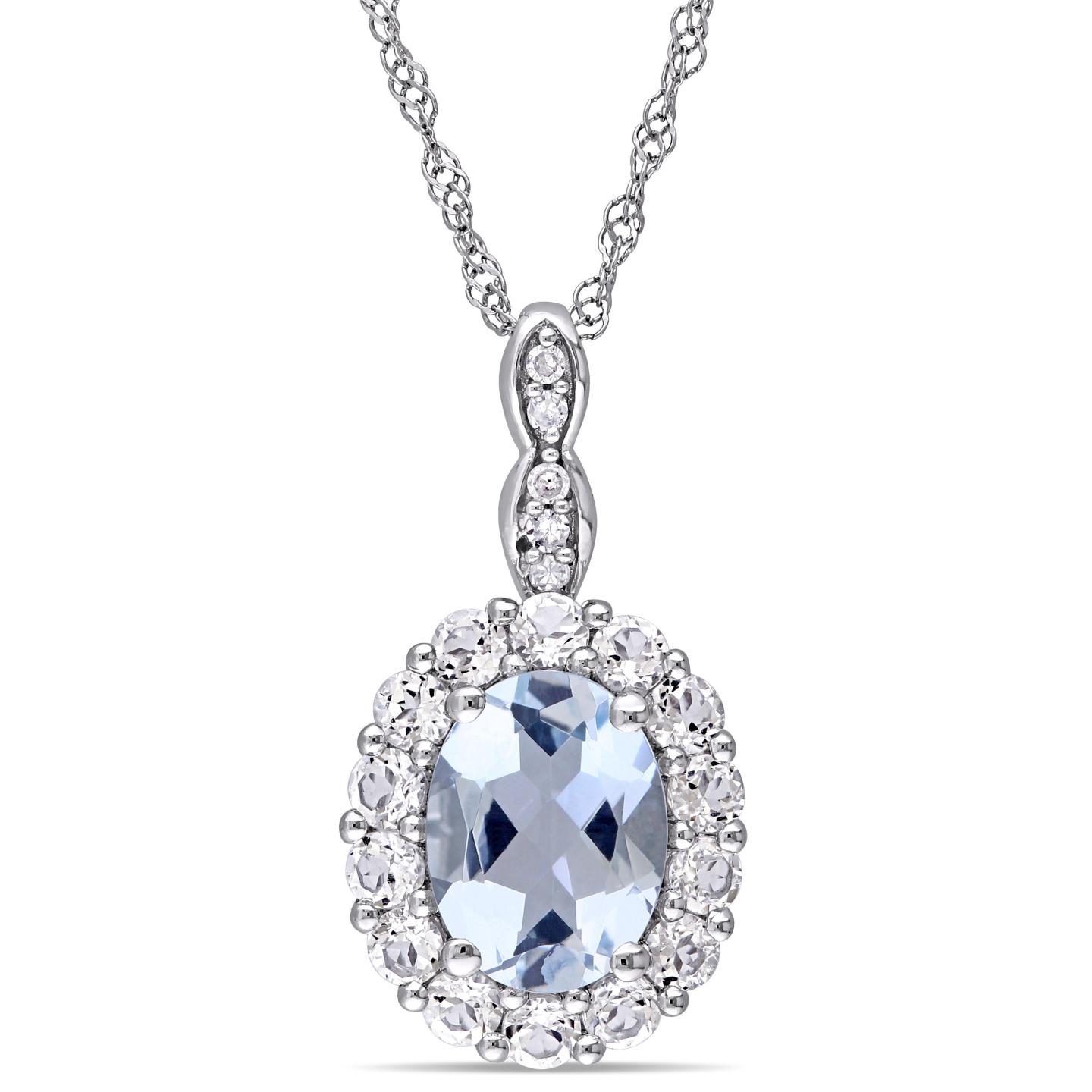 Julianna B 14K White Gold Aquamarine White Topaz & Diamond Pendant with Chain