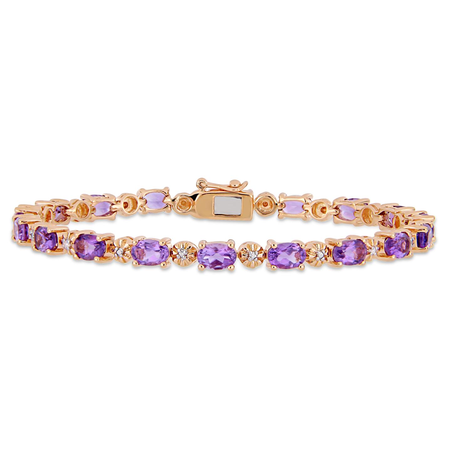 Julianna B Rose Plated Sterling Silver Amethyst & Diamond Tennis Bracelet