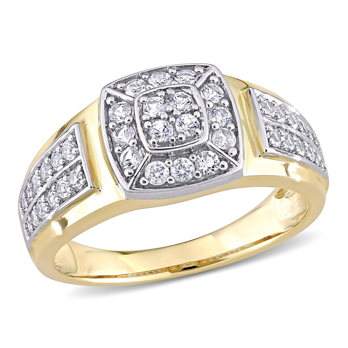 Julianna B 10K White & Yellow Gold White Sapphire Square Men's Ring