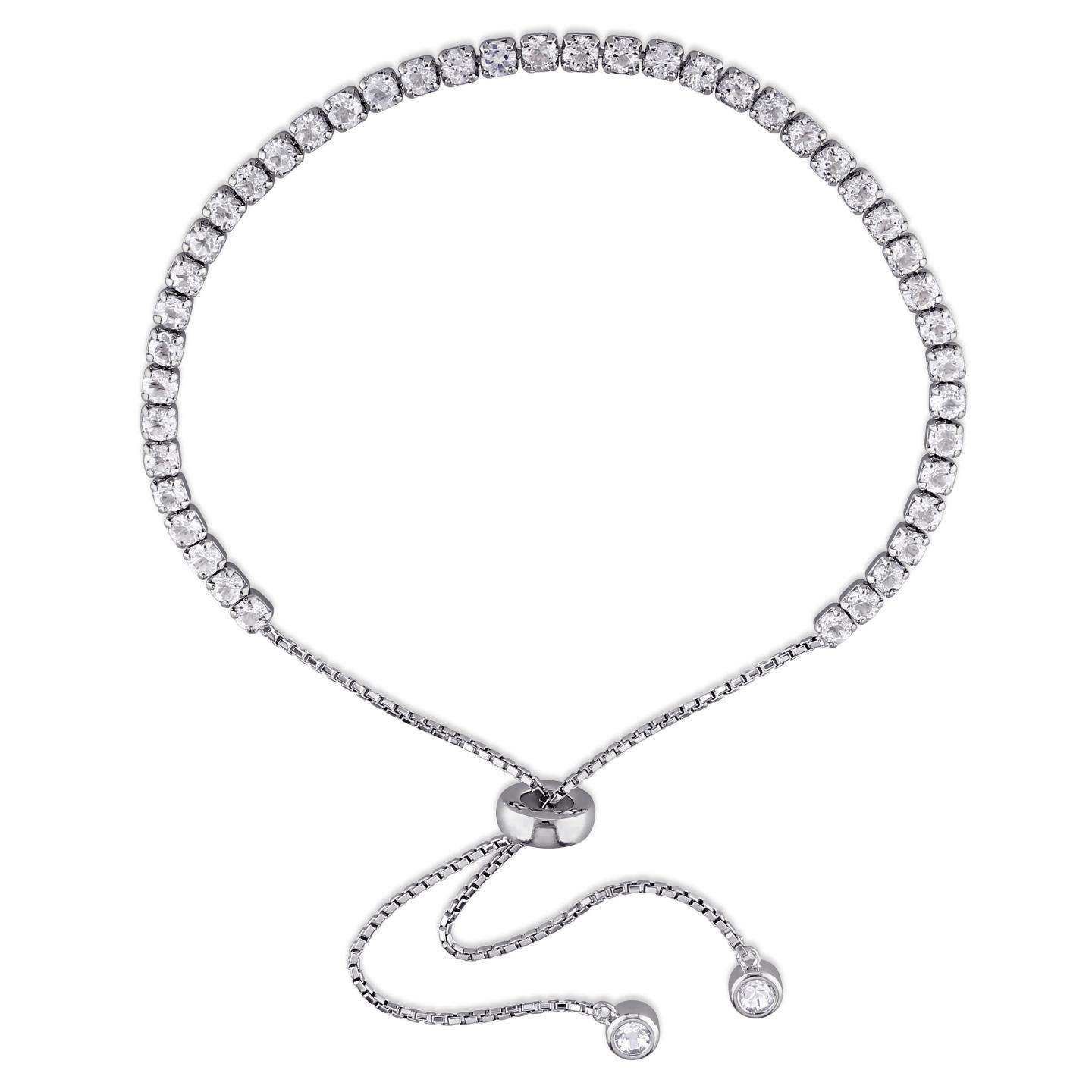 Julianna B Sterling Silver White Topaz Tassel Bolo Bracelet