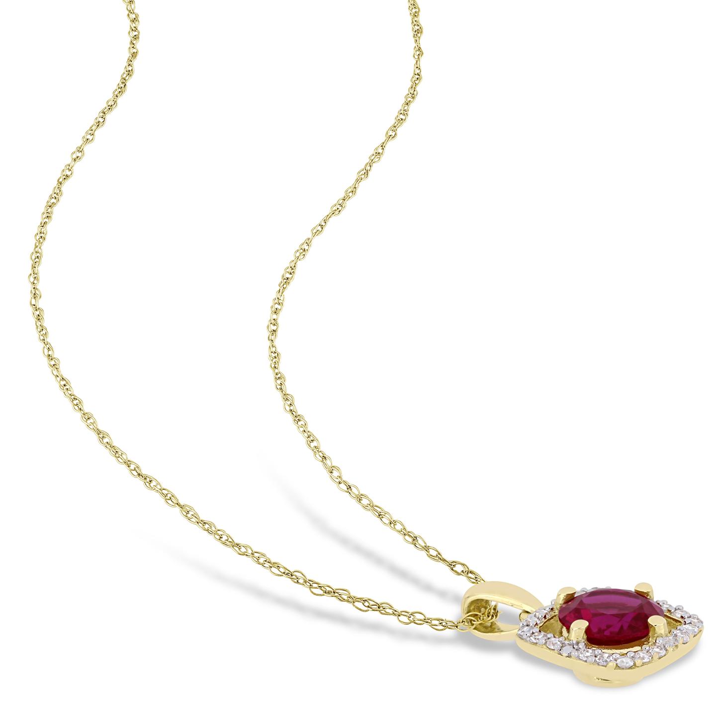 Julianna B 10k Yellow Gold Created Ruby & 0.10CTW Diamond Pendant