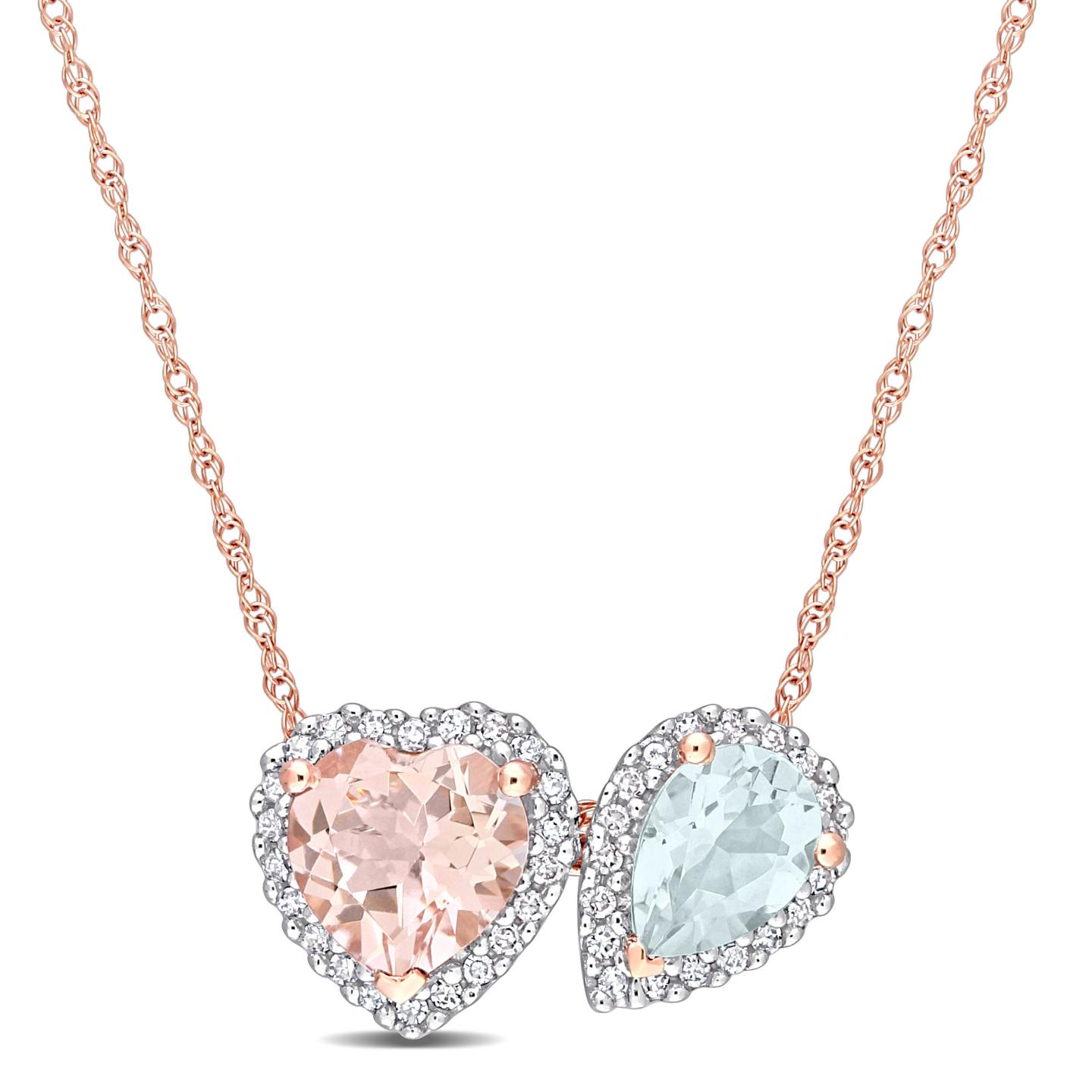 Julianna B 10K Rose Gold Morganite and Blue Topaz and Diamond Necklace