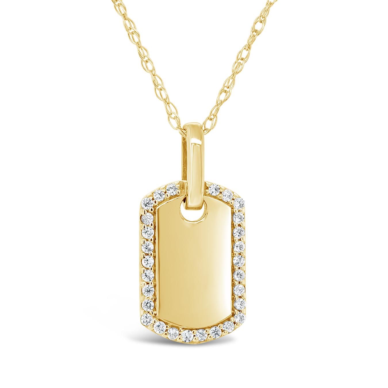 10K Yellow Gold Diamond Dog Tag Pendant