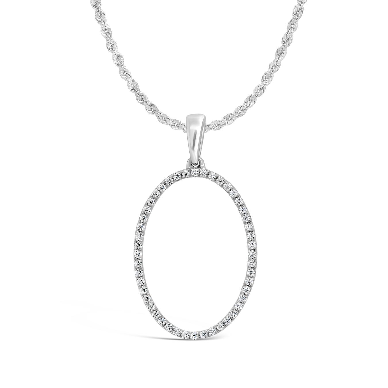 10K White Gold 0.15CTW Diamond Oval Shape Pendant