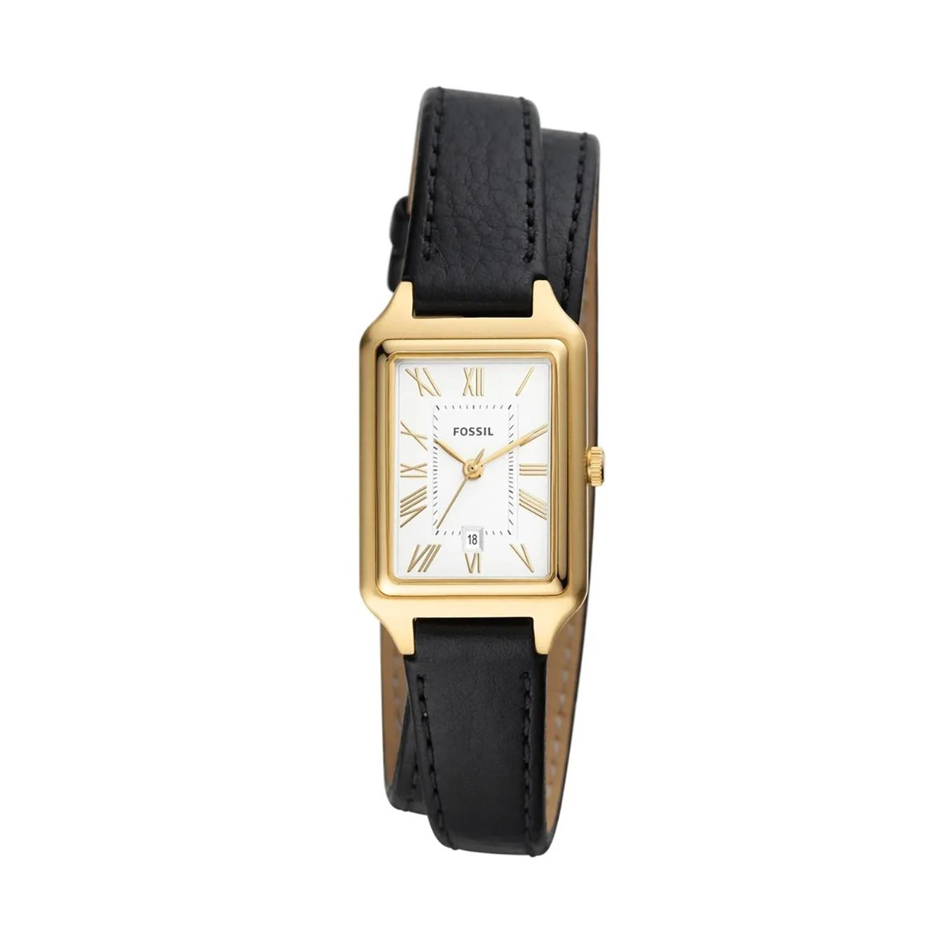 Fossil Racquel Three-Hand Date Black Eco Leather Watch