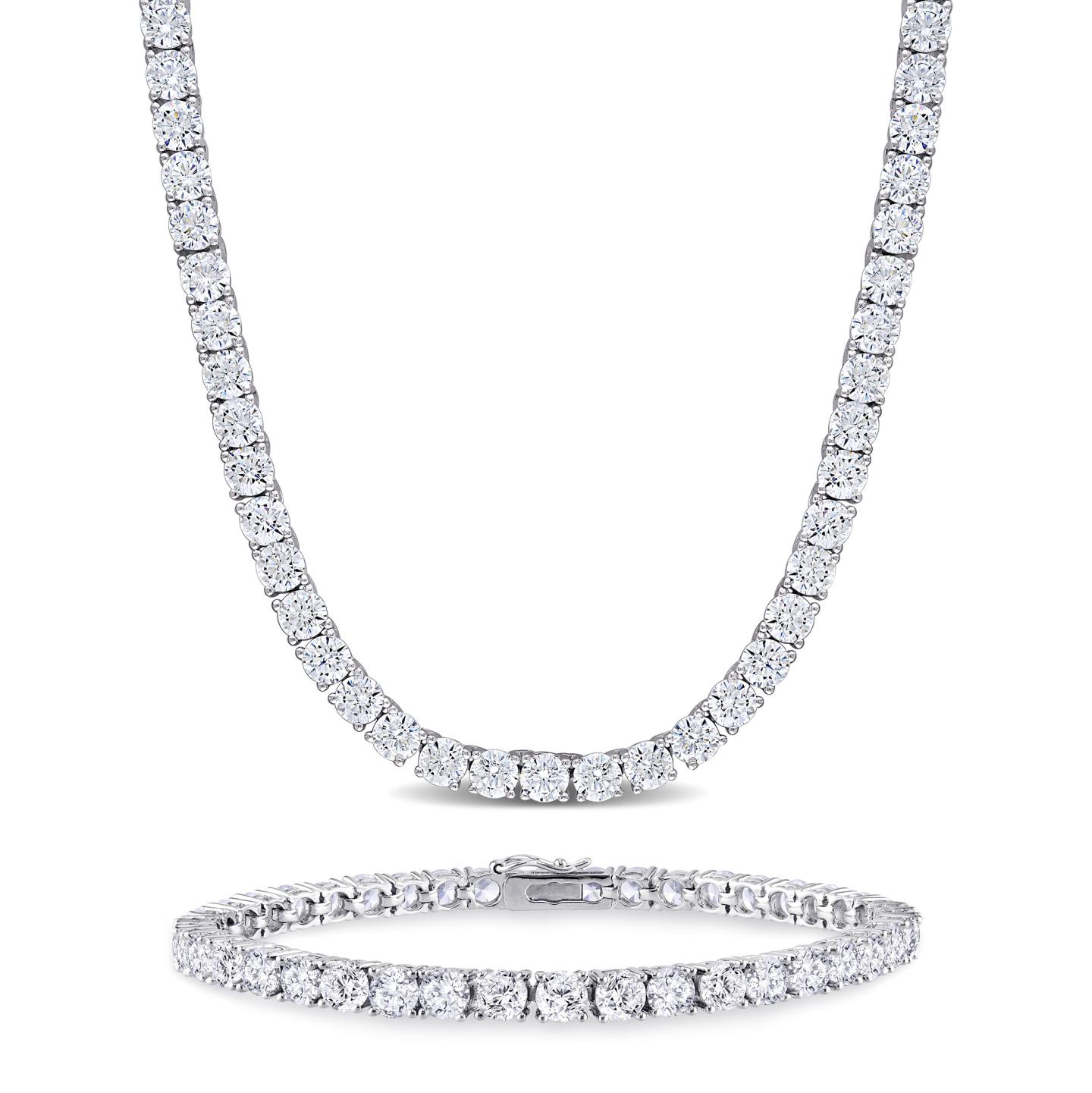 Julianna B Sterling Silver Cubic Zirconia Tennis Bracelet and Necklace Set