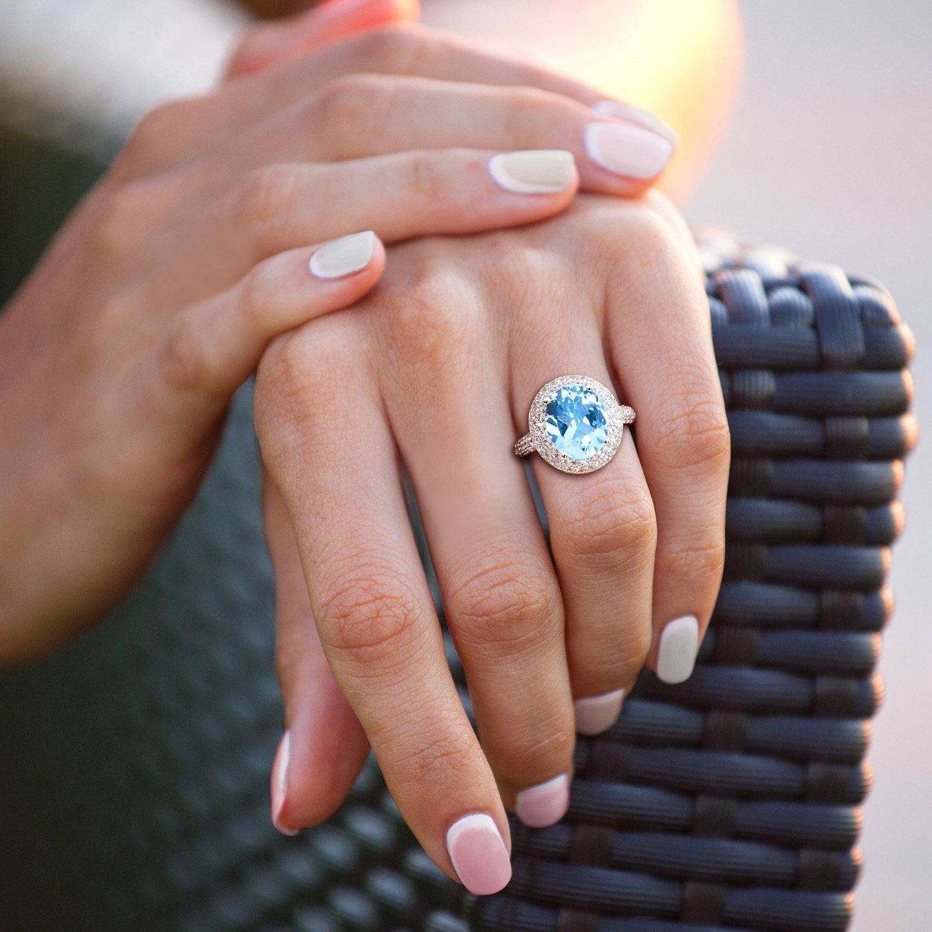 Julianna B Sterling Silver Sky Blue Topaz and White Ring