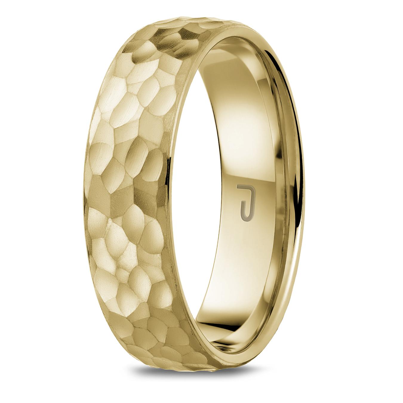 10K Yellow Gold 6mm Hammered Carved Band