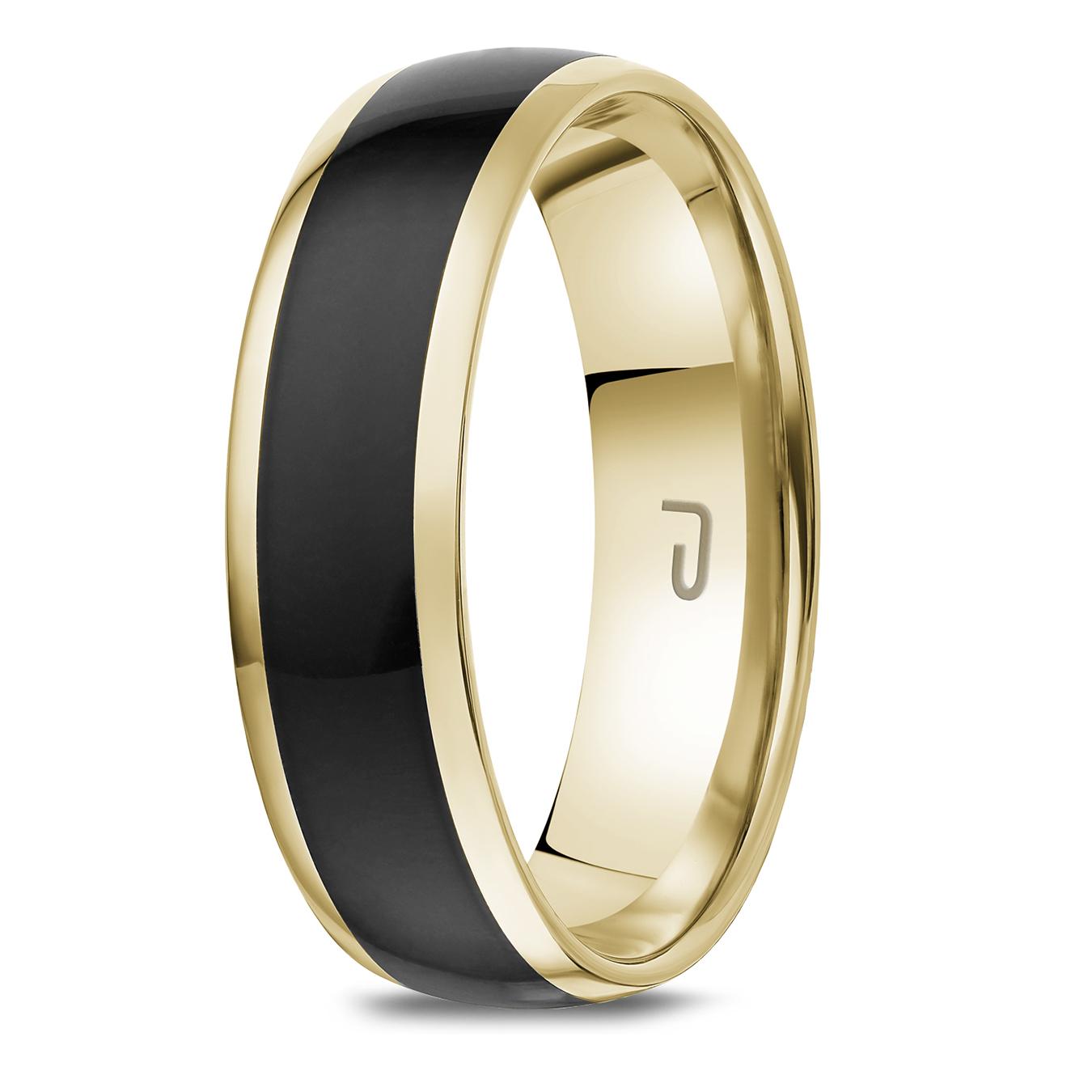 10K Yellow Gold 6mm Carved Band with Black Enamel