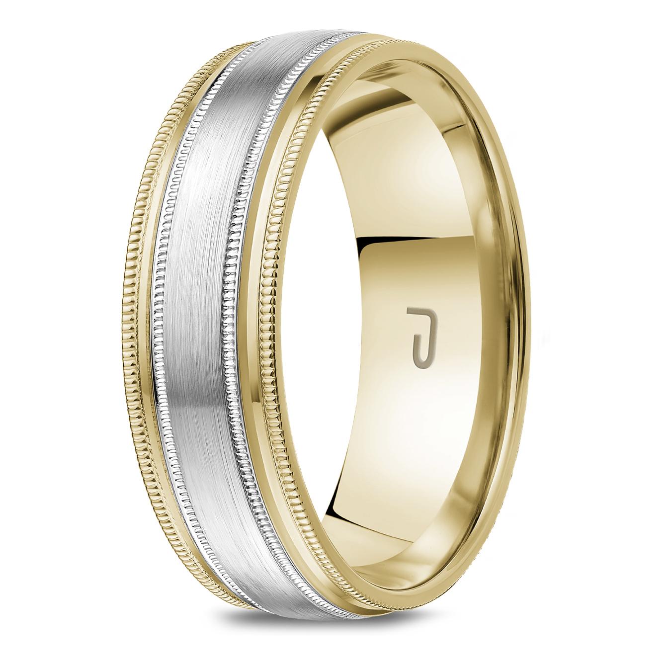 10K Yellow & White Gold 7mm Carved Band