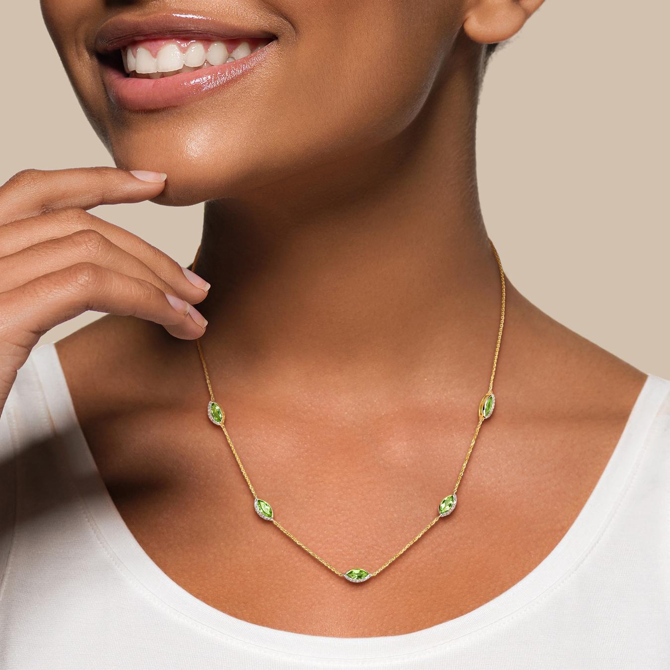 Julianna B 14K Yellow Gold Peridot & Diamond 17" Station Necklace