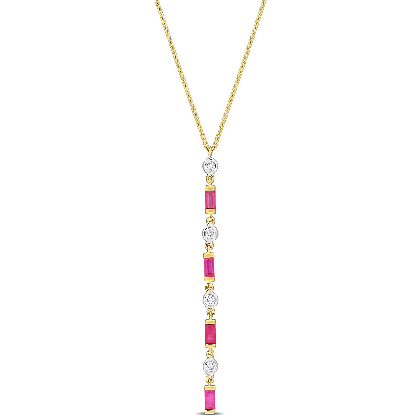 Julianna B 10K Yellow Gold Baguette-Cut Ruby & Diamond 16.5" Lariat Necklace