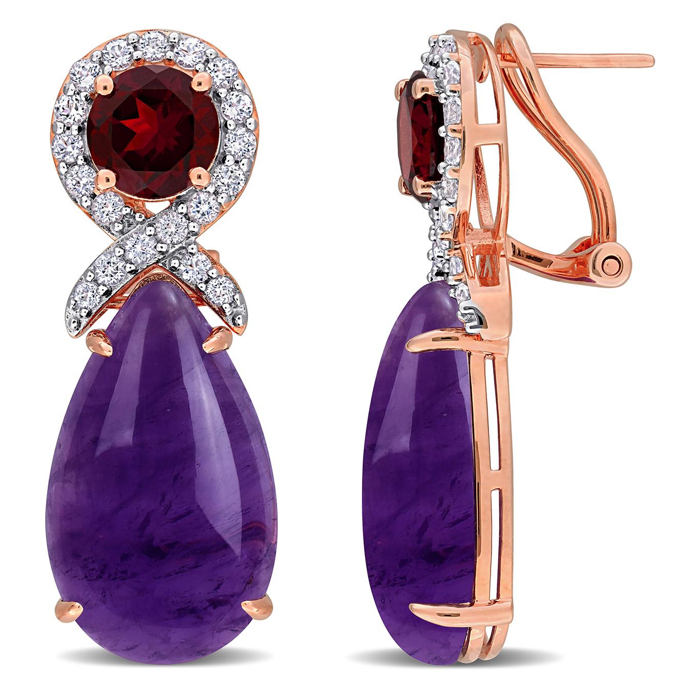 Julianna B Rose Plated Sterling Silver Multi-Stone Leverback Earrings