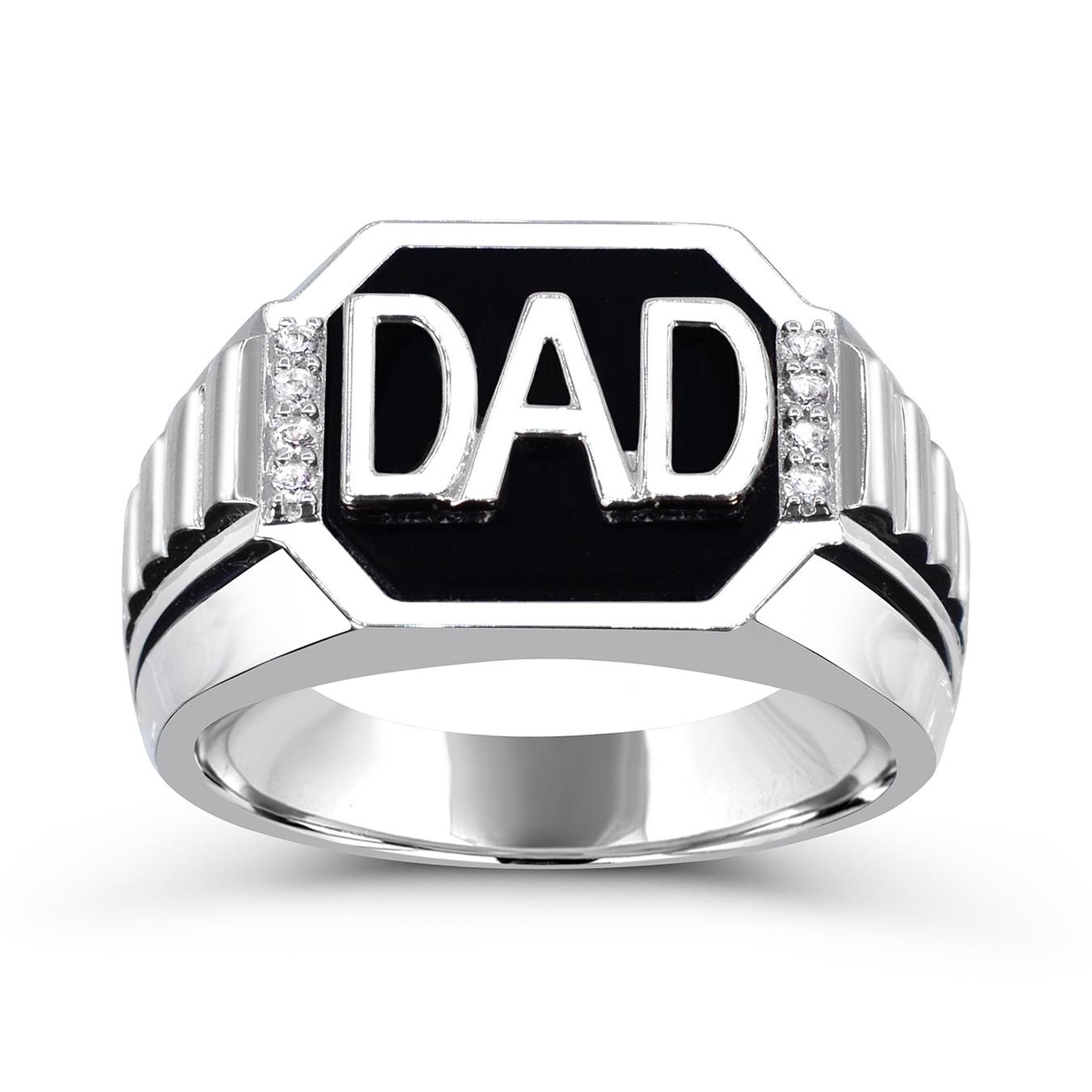 Sterling Silver Onyx & White Topaz Dad Ring