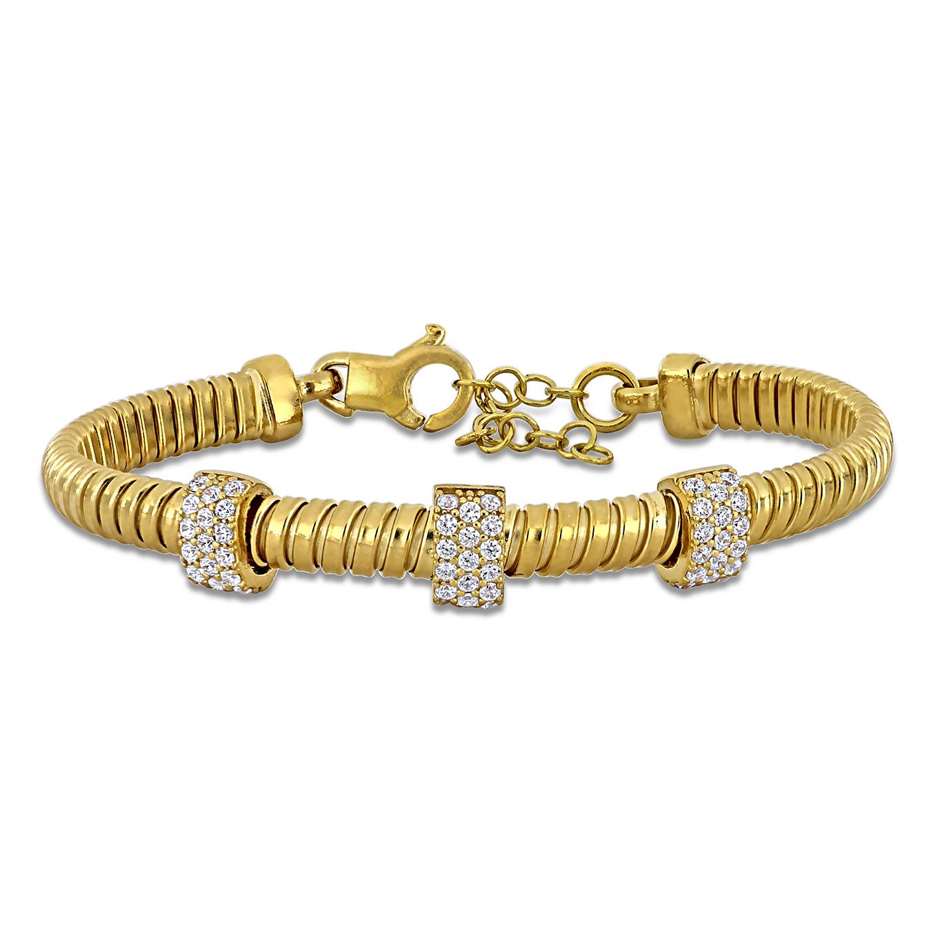 Julianna B Yellow Plated Sterling Silver Cubic Zirconia Omega Style Bracelet