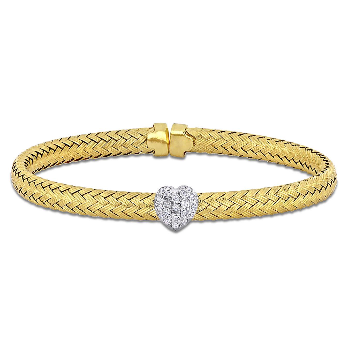 Julianna B Yellow Plated Sterling Silver Cubic Zirconia Weave Style Bracelet