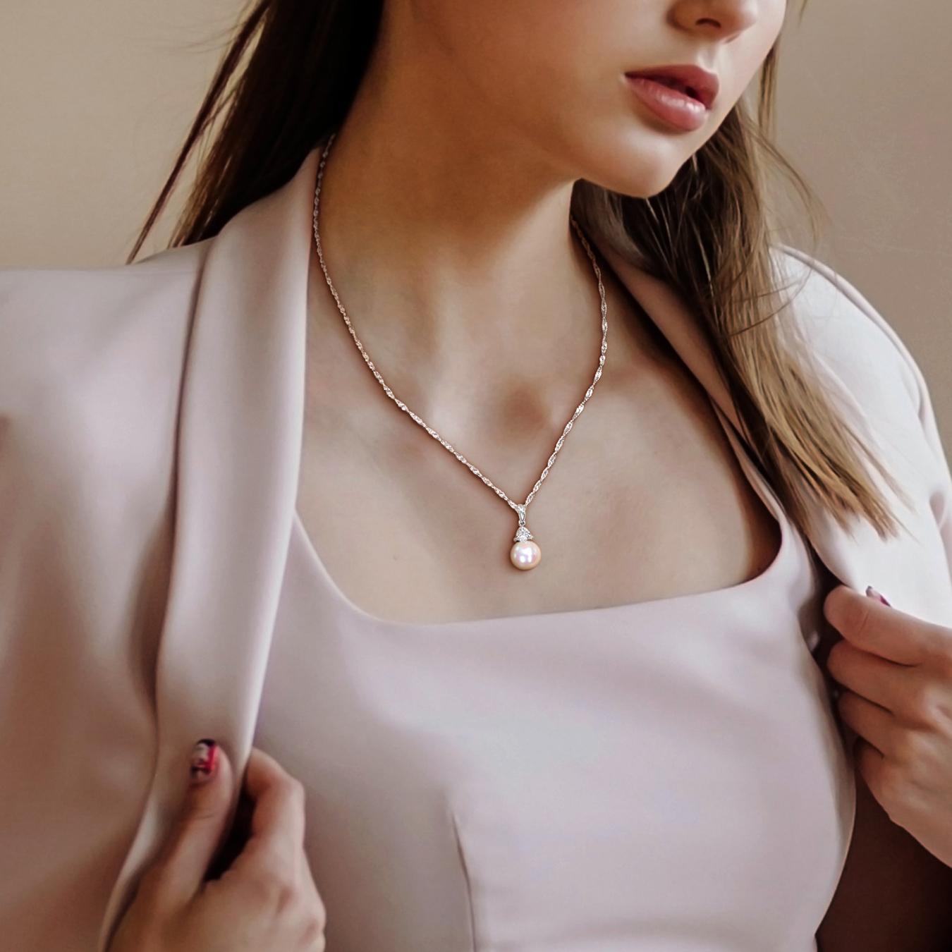 Julianna B 10K White Gold Created White Sapphire & 8-8.5MM Pearl Pendant