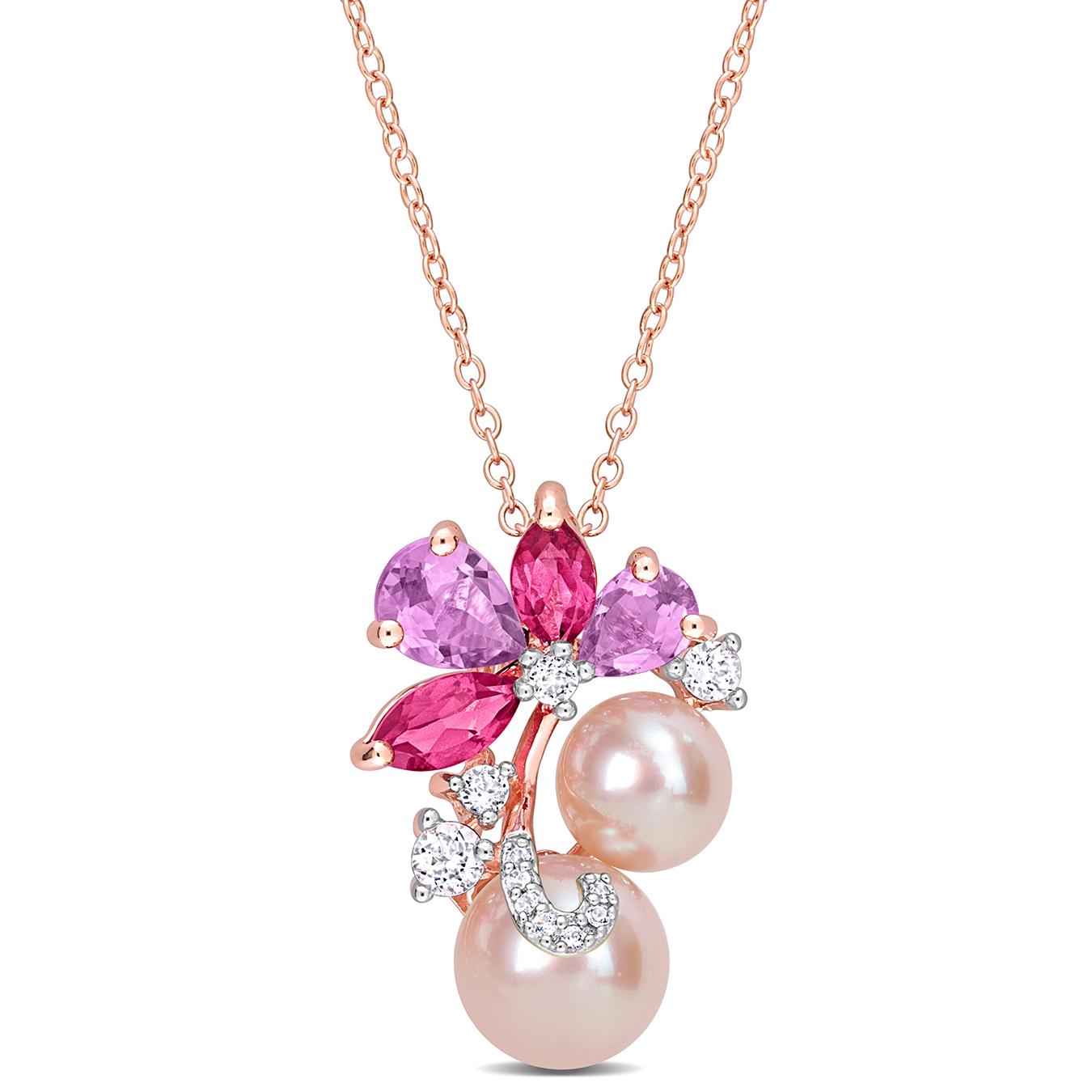 Julianna B 18K Rose Gold Plated Sterling Silver Pearl Amethyst & Topaz Pendant