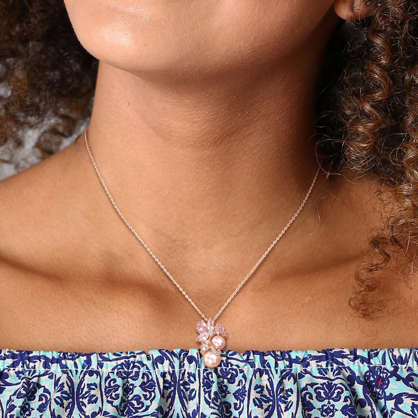 Julianna B 18K Rose Gold Plated Sterling Silver Pearl Amethyst & Topaz Pendant