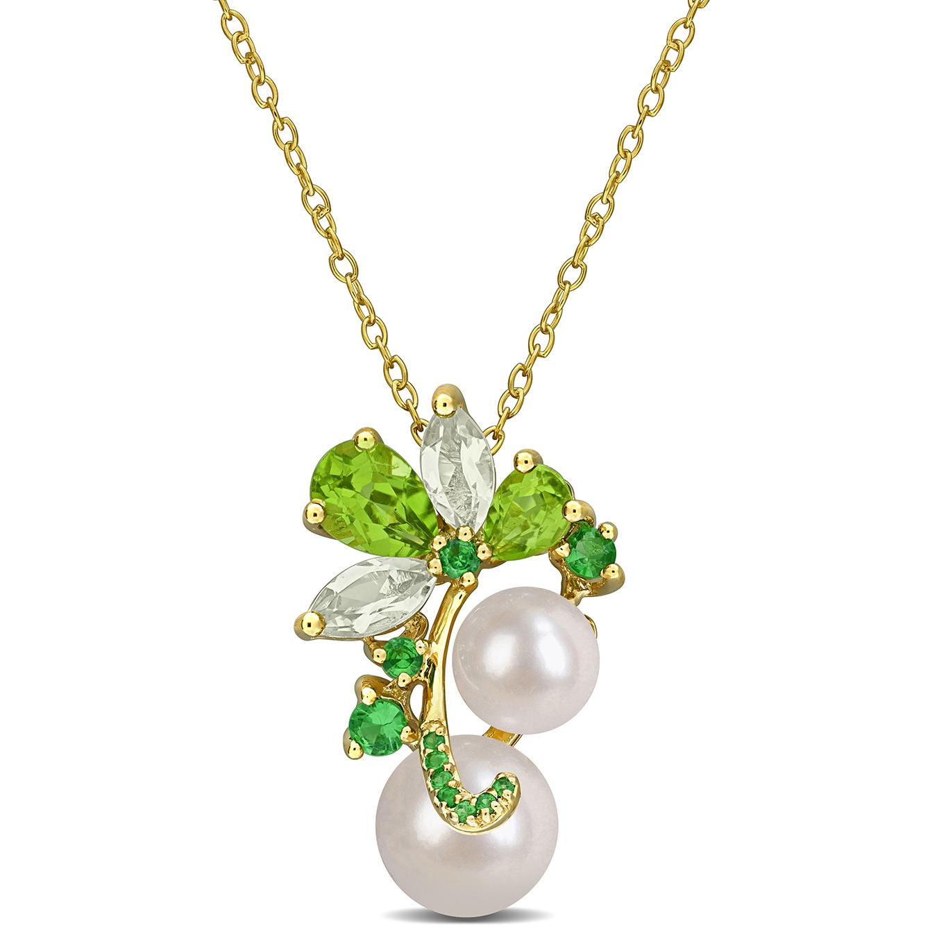 Julianna B Yellow Plated Sterling Silver Pearl, Peridot & Tsavorite Pendant