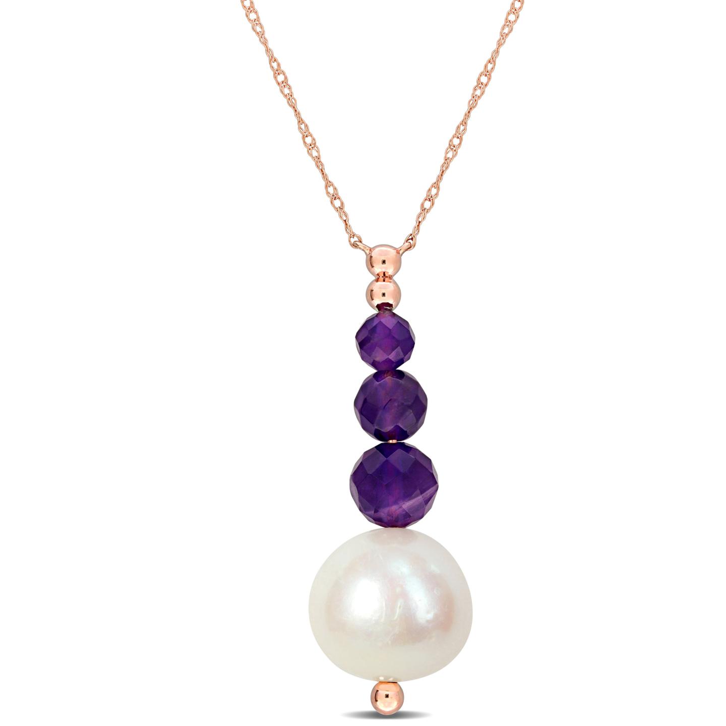 Julianna B 10K Rose Gold 10.5-11mm Pearl & Amethyst Bead Pendant