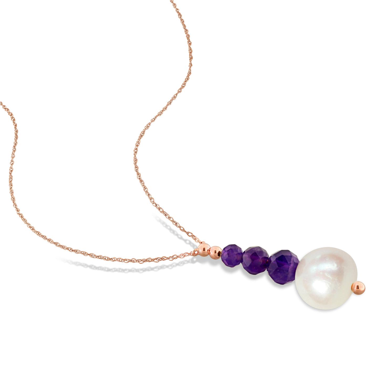 Julianna B 10K Rose Gold 10.5-11mm Pearl & Amethyst Bead Pendant