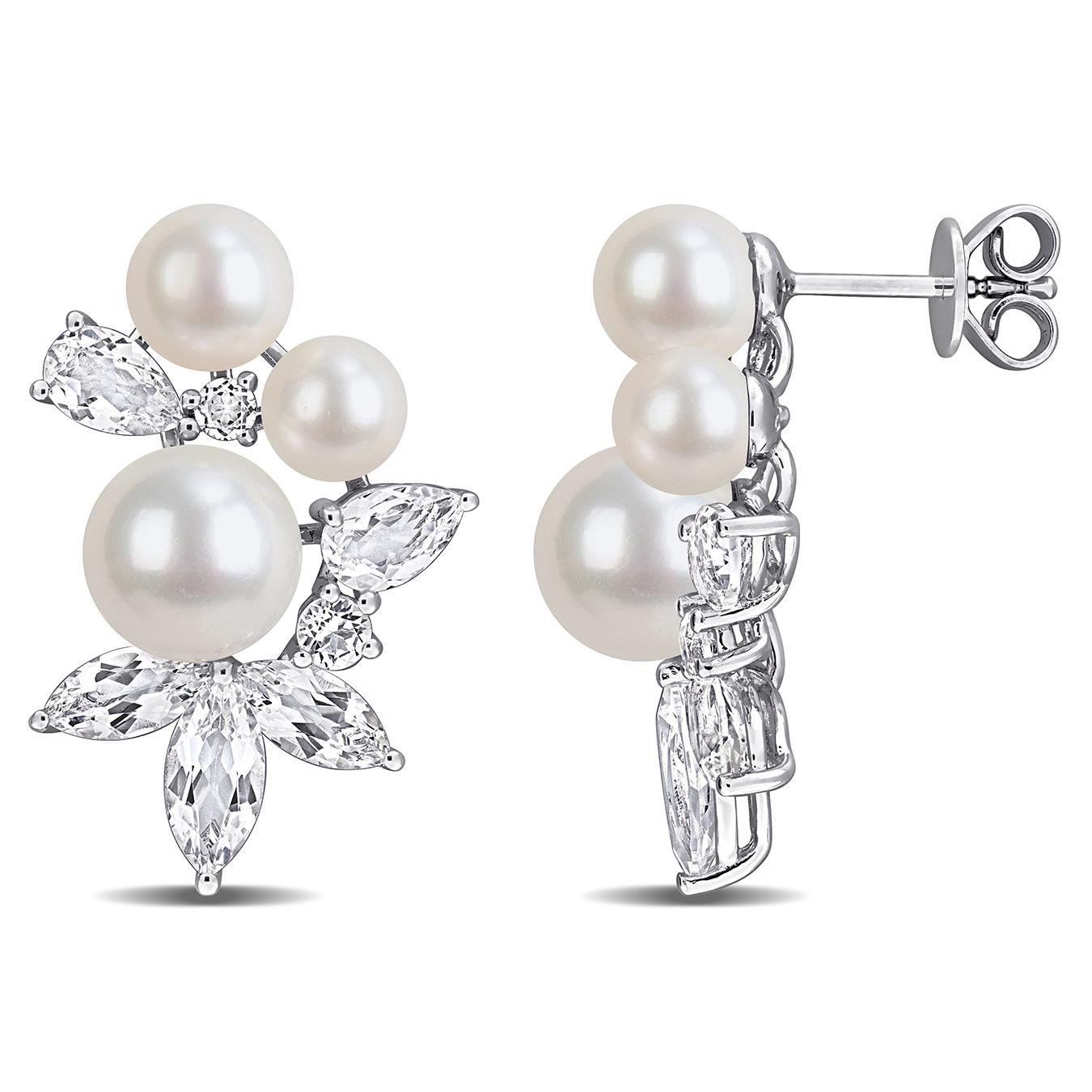 Julianna B Sterling Silver Pearl & White Topaz Earrings