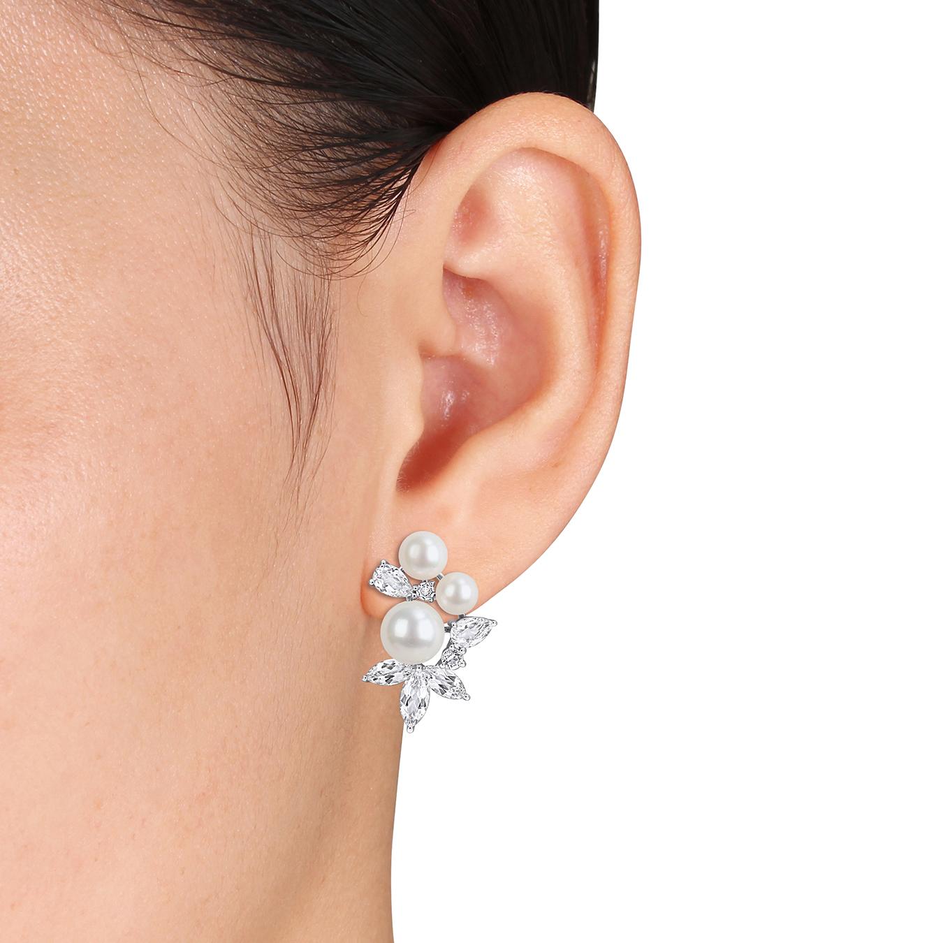 Julianna B Sterling Silver Pearl & White Topaz Earrings
