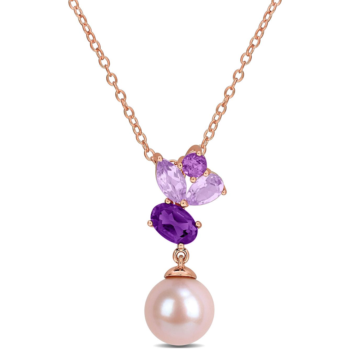 Julianna B Pink Plated Sterling Silver 8-8.5mm Pink Pearl & Amethyst Pendant