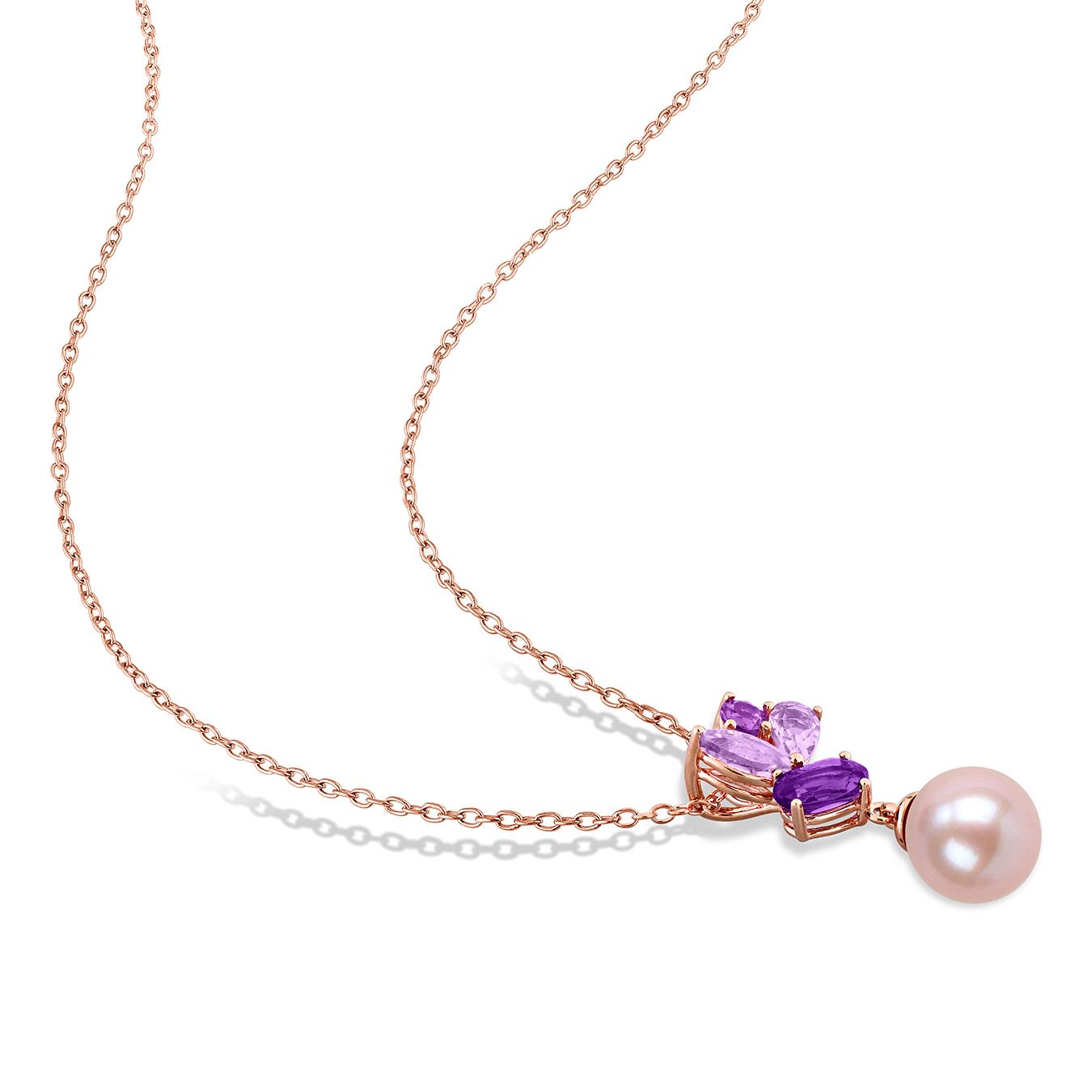 Julianna B Pink Plated Sterling Silver 8-8.5mm Pink Pearl & Amethyst Pendant