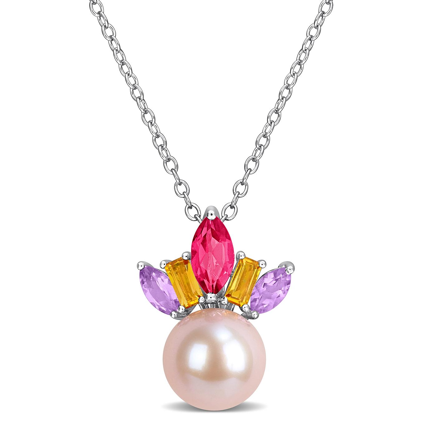 Julianna B Sterling Silver Pink Pearl, Pink Topaz, Amethyst & Citrine Pendant