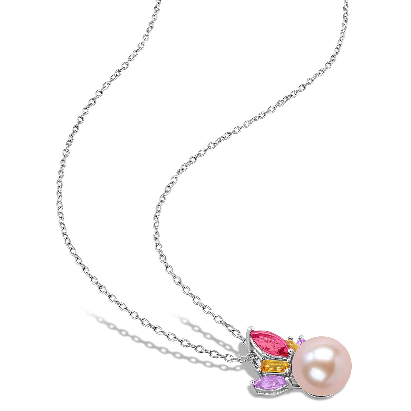 Julianna B Sterling Silver Pink Pearl, Pink Topaz, Amethyst & Citrine Pendant