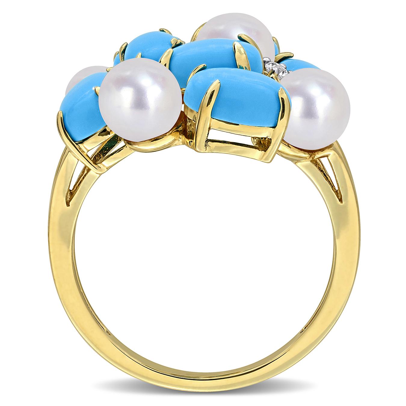Julianna B Yellow Plated Sterling Silver Pearl & Multi Gemstone Ring