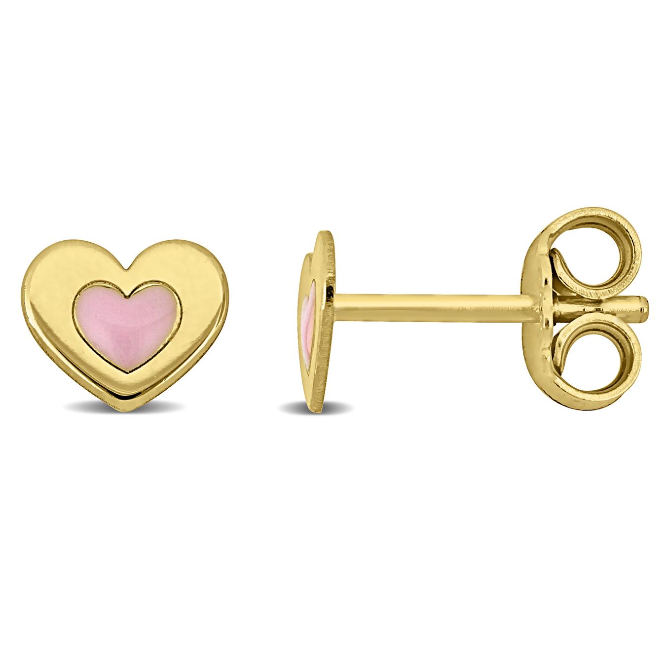 Julianna B Children's Yellow Plated Sterling Silver Pink Enamel Heart Earrings