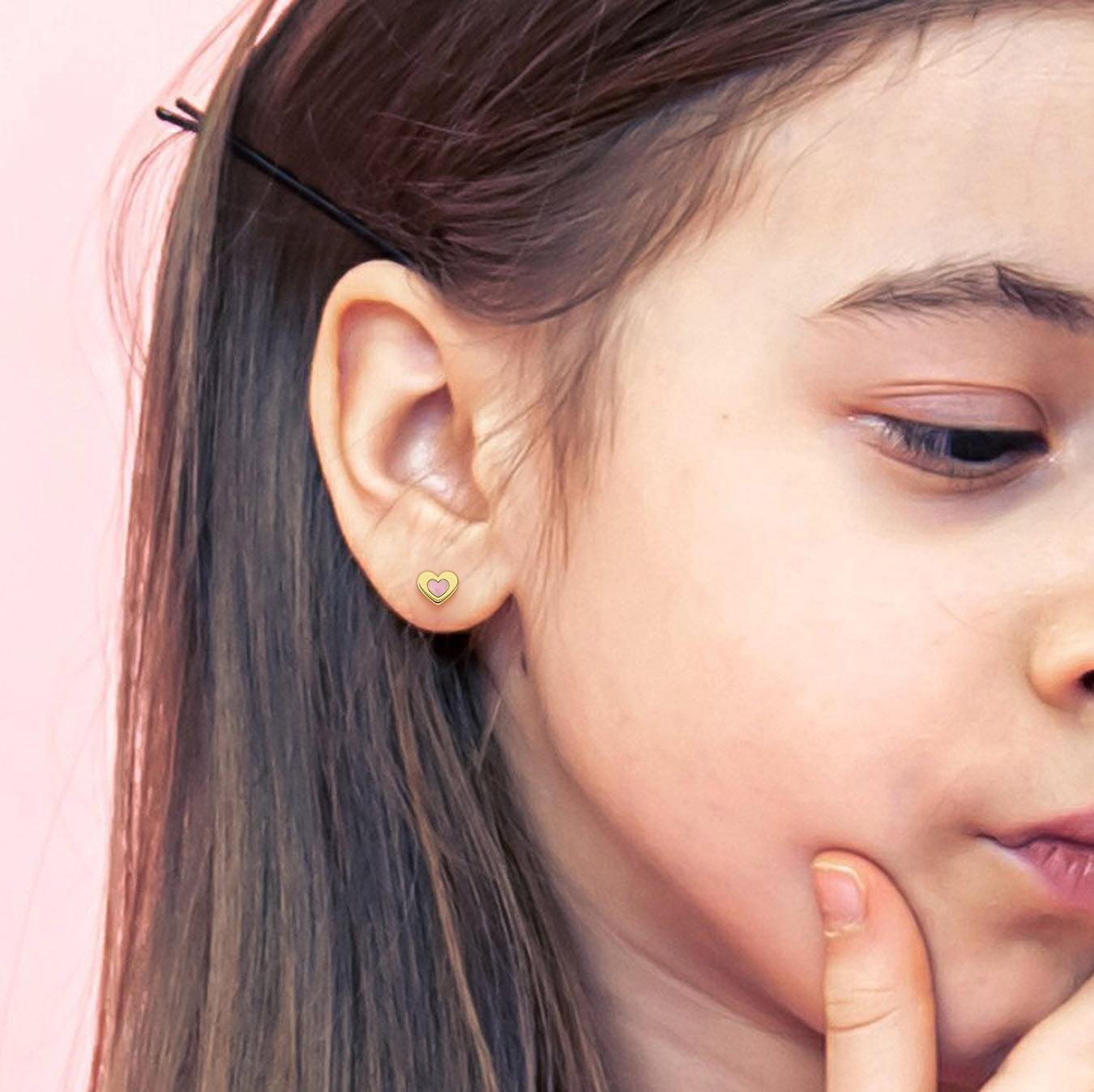 Julianna B Children's Yellow Plated Sterling Silver Pink Enamel Heart Earrings