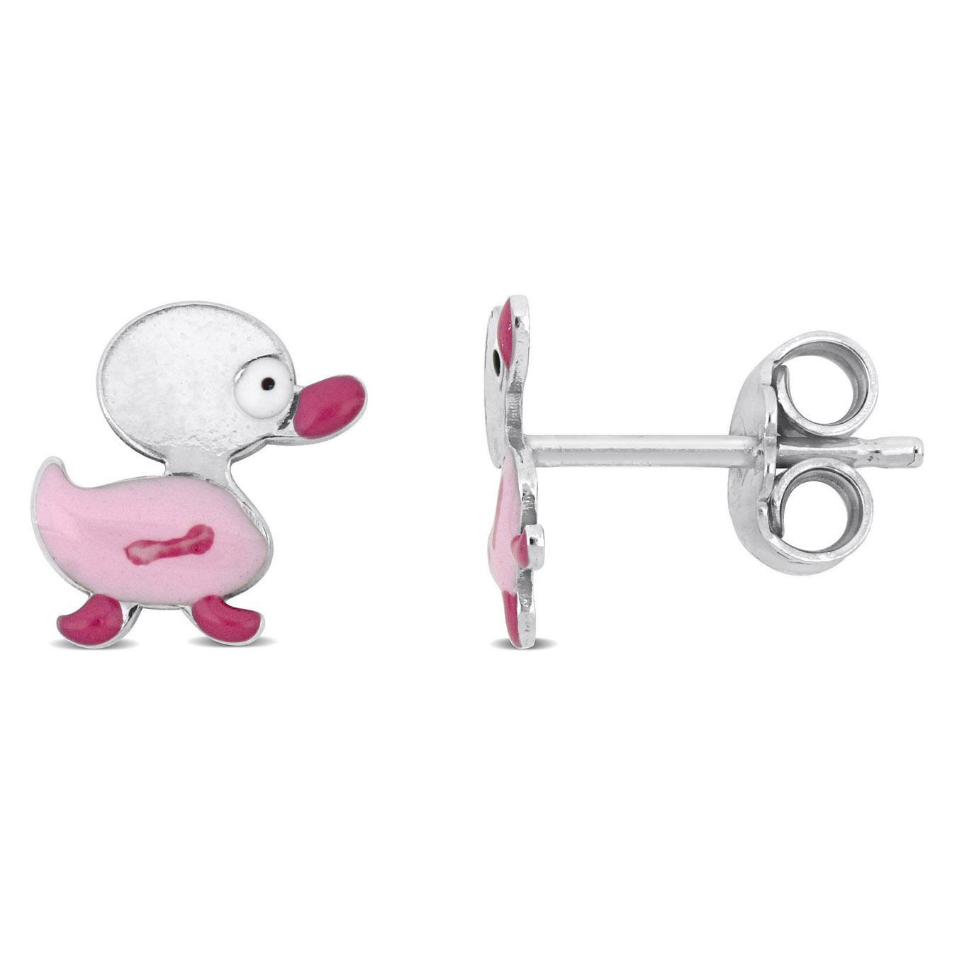 Julianna B Children's Sterling Silver Pink Enamel Duck Stud Earrings