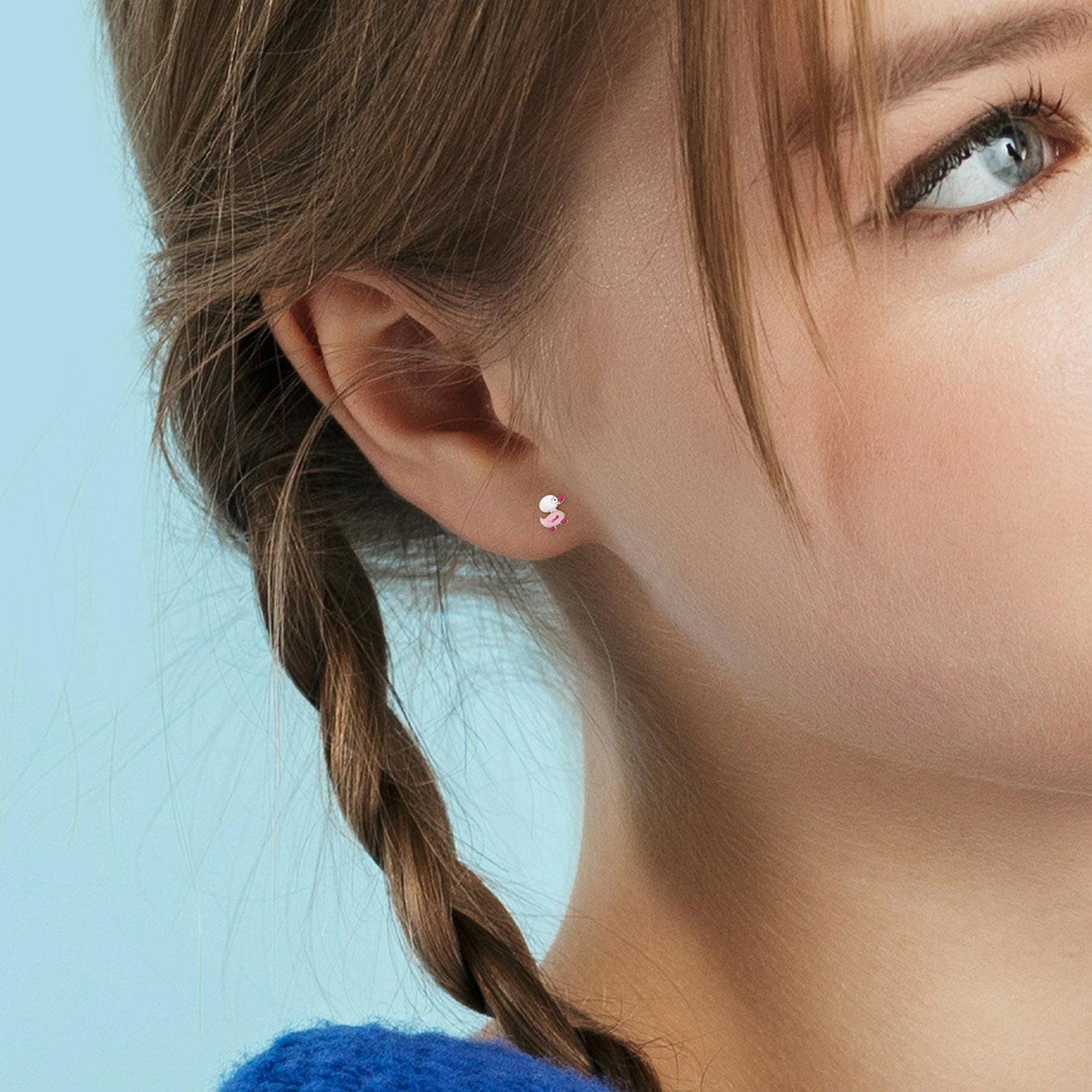 Julianna B Children's Sterling Silver Pink & White Enamel Unicorn Stud Earrings