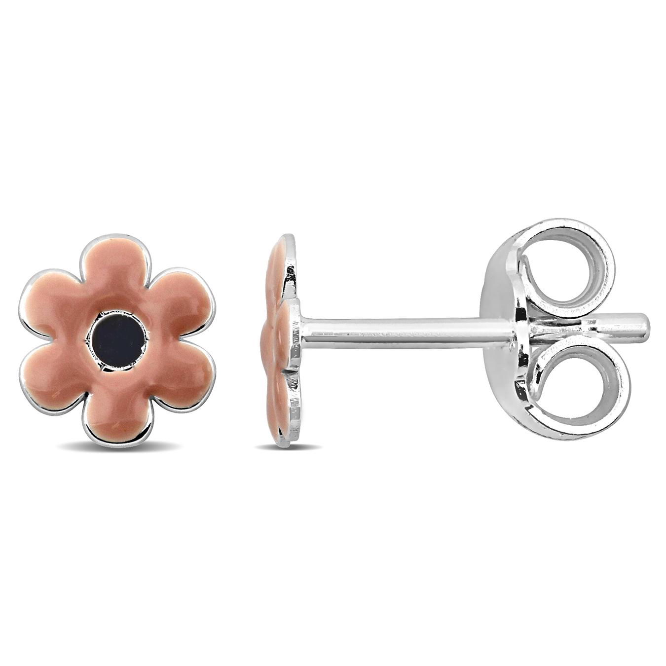 Julianna B Children's Sterling Silver Pink Enamel Flower Stud Earrings