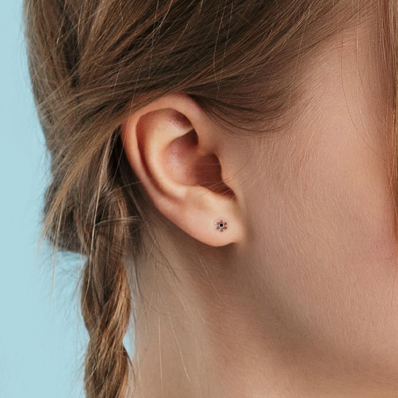 Julianna B Children's Sterling Silver Pink Enamel Flower Stud Earrings