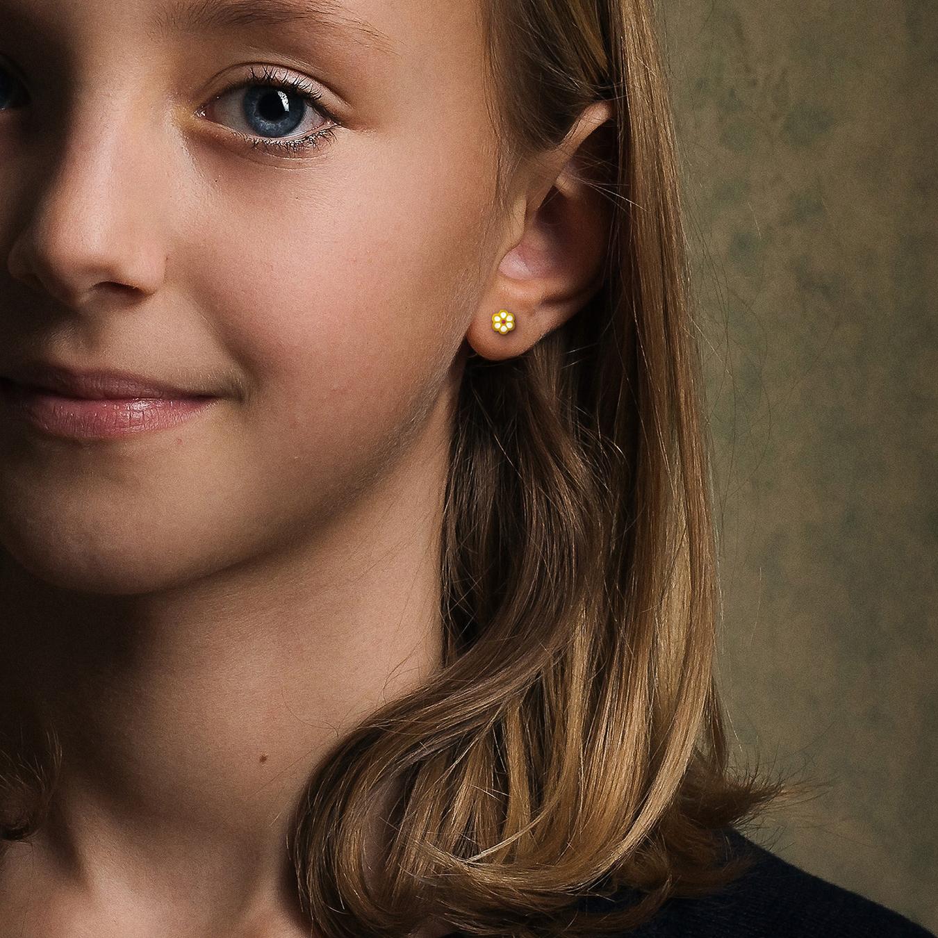 Julianna B Children's Sterling Silver Yellow Enamel Flower Stud Earrings