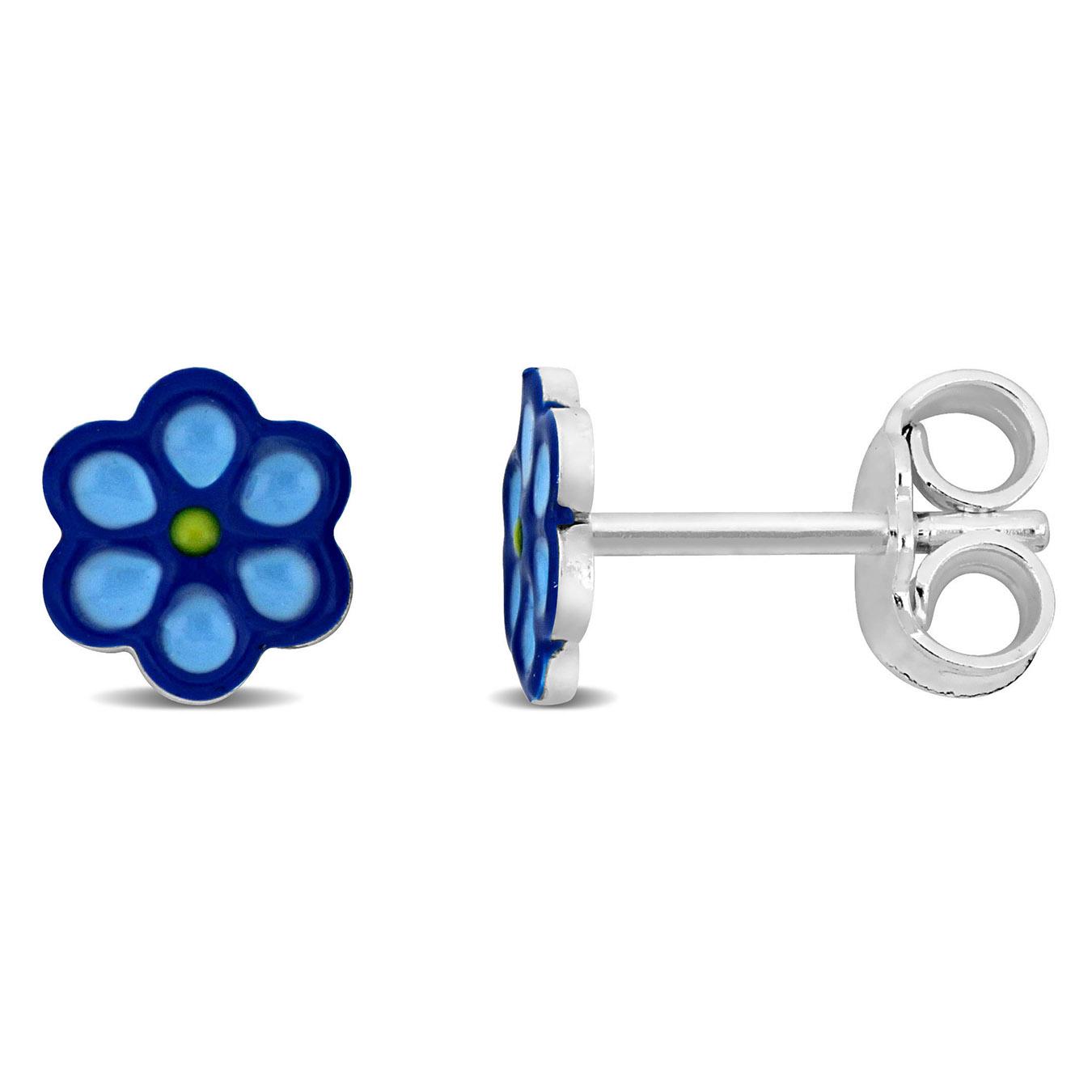 Julianna B Children's Sterling Silver Blue Enamel Flower Stud Earrings