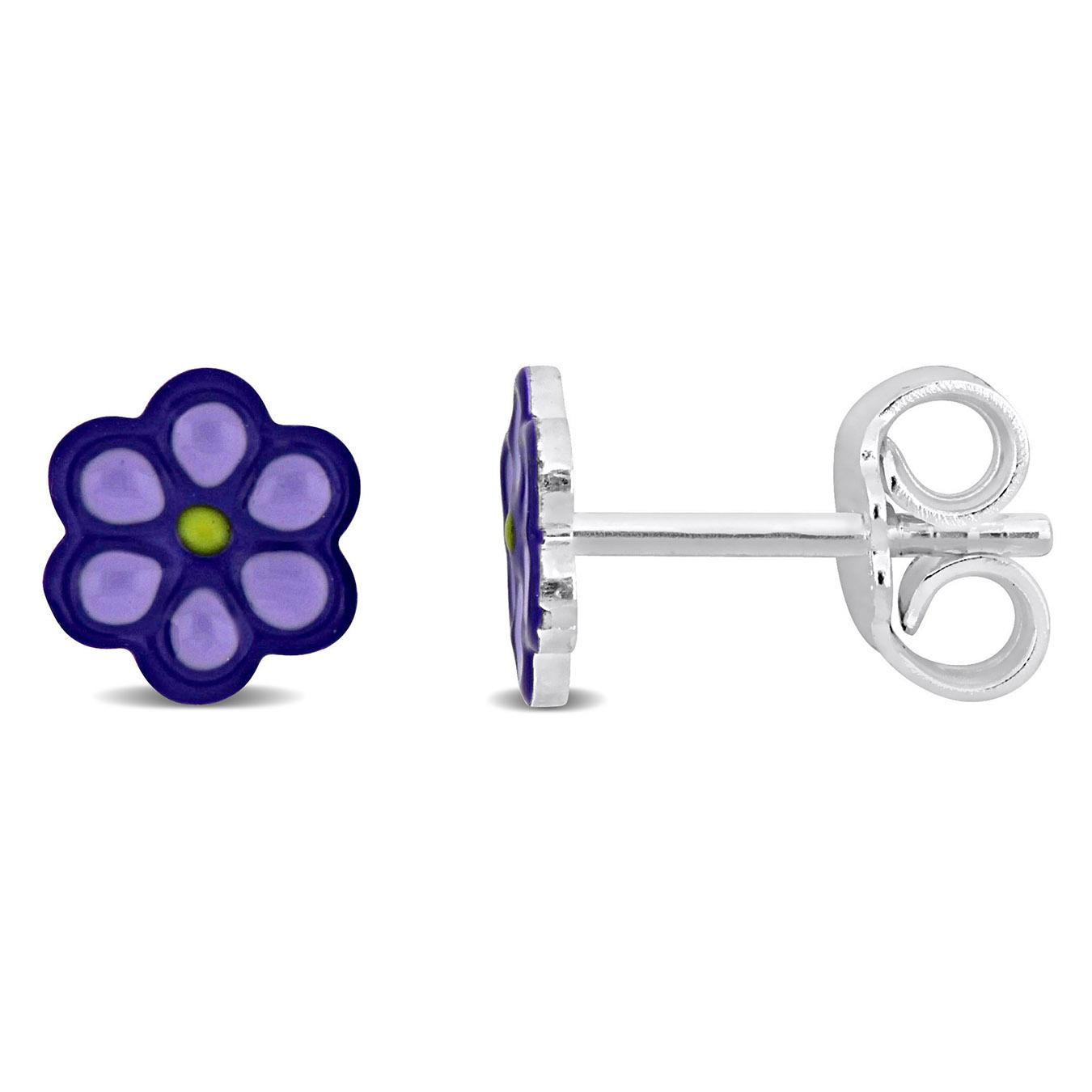 Julianna B Children's Sterling Silver Purple Enamel Flower Stud Earrings