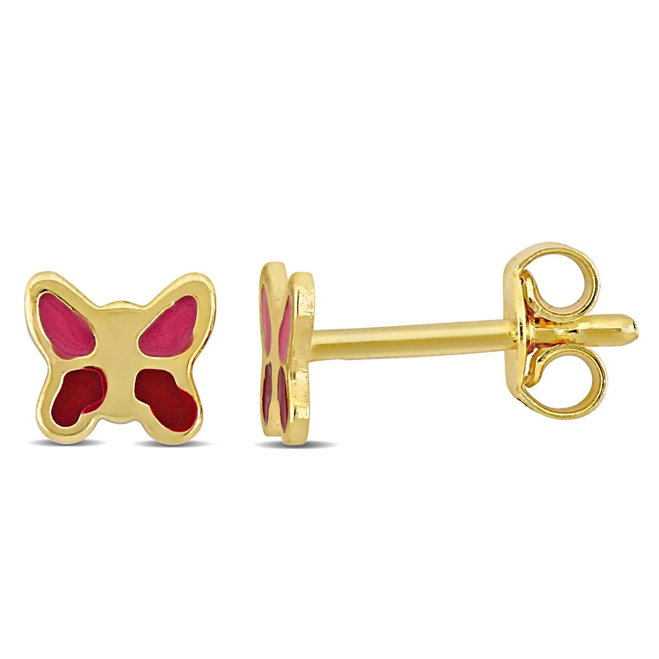 Julianna B Children's 14K Yellow Gold Red Enamel Butterfly Earring