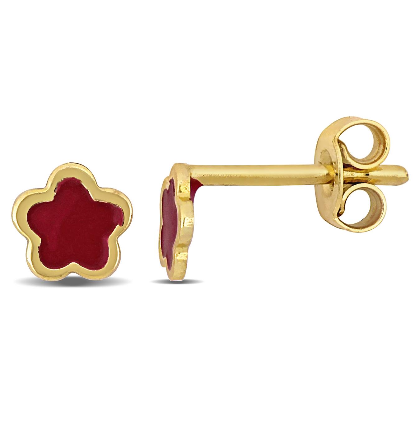 Julianna B Children's 14K Yellow Gold Red Enamel Flower Earring