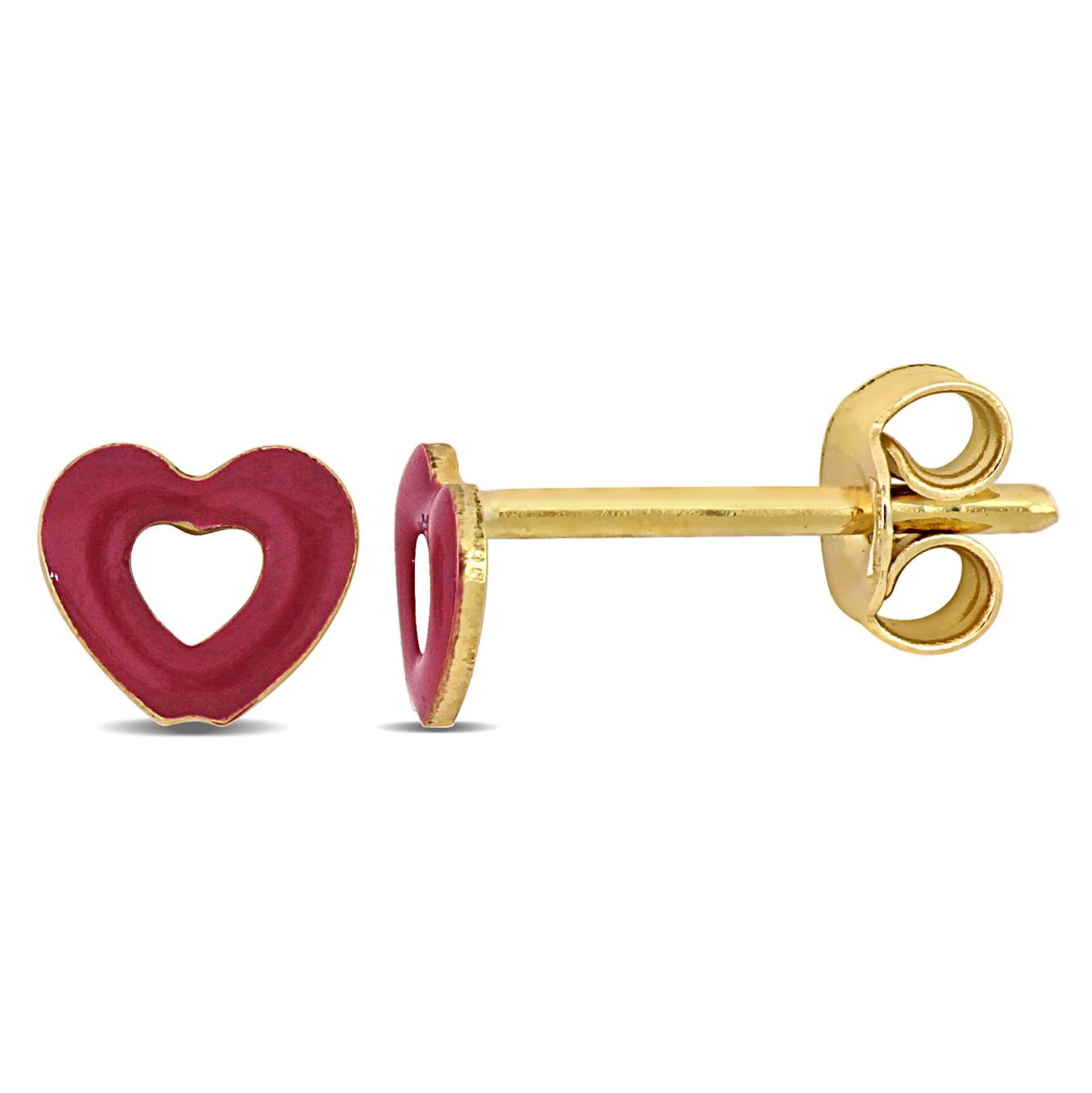 Julianna B Children's 14K Yellow Gold Red Enamel Heart Earring