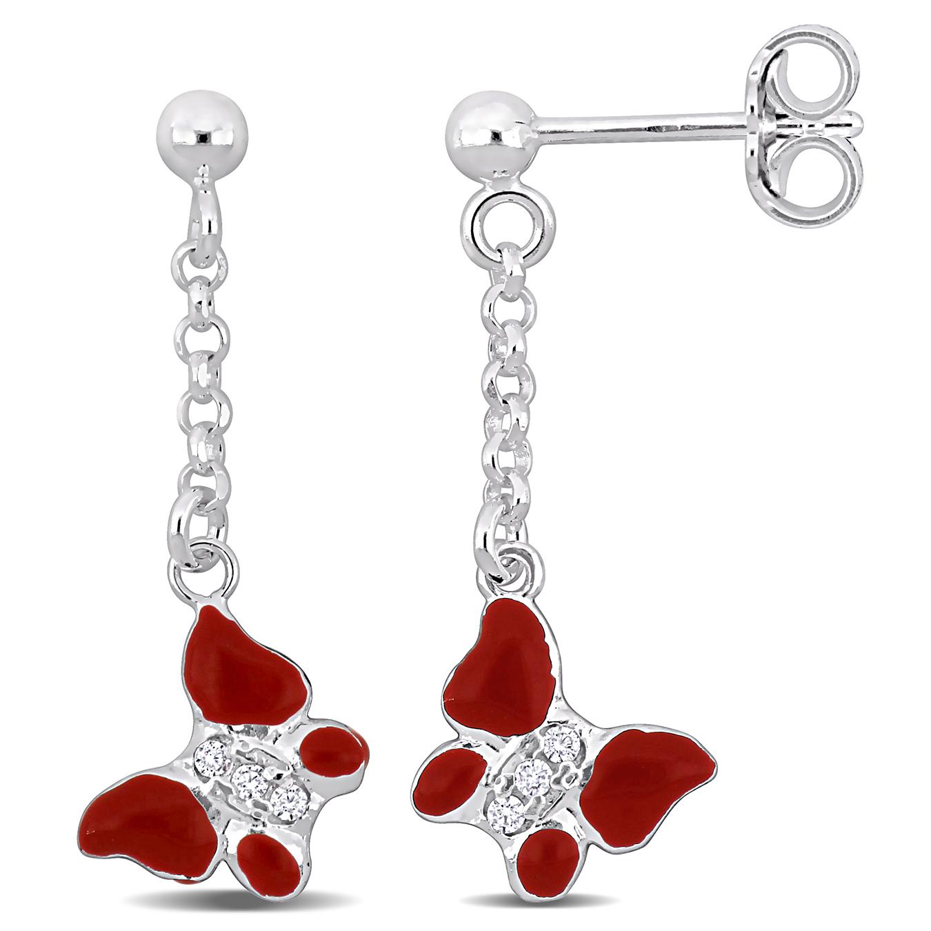 Julianna B Children's Sterling Silver Cubic Zirconia & Enamel Butterfly Earrings