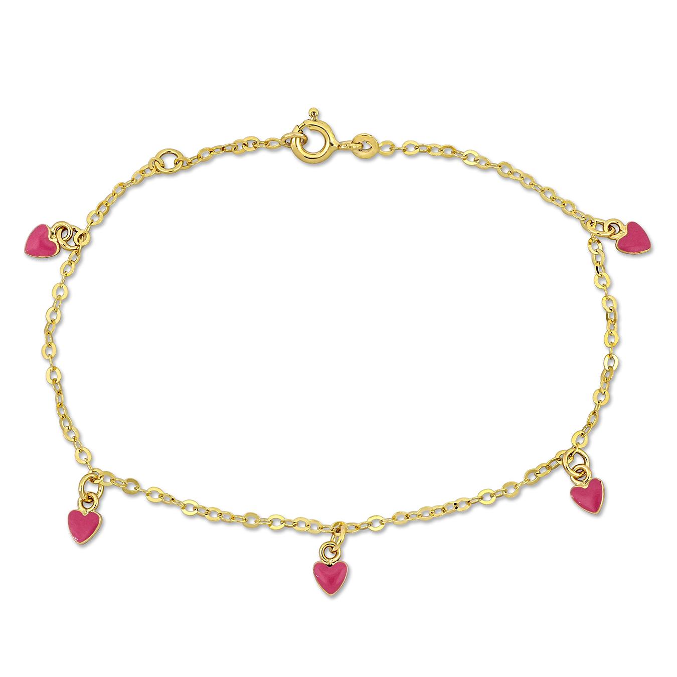 Julianna B Children's 14K Yellow Gold Enamel Heart Bracelet 6.5"+.5" Extender